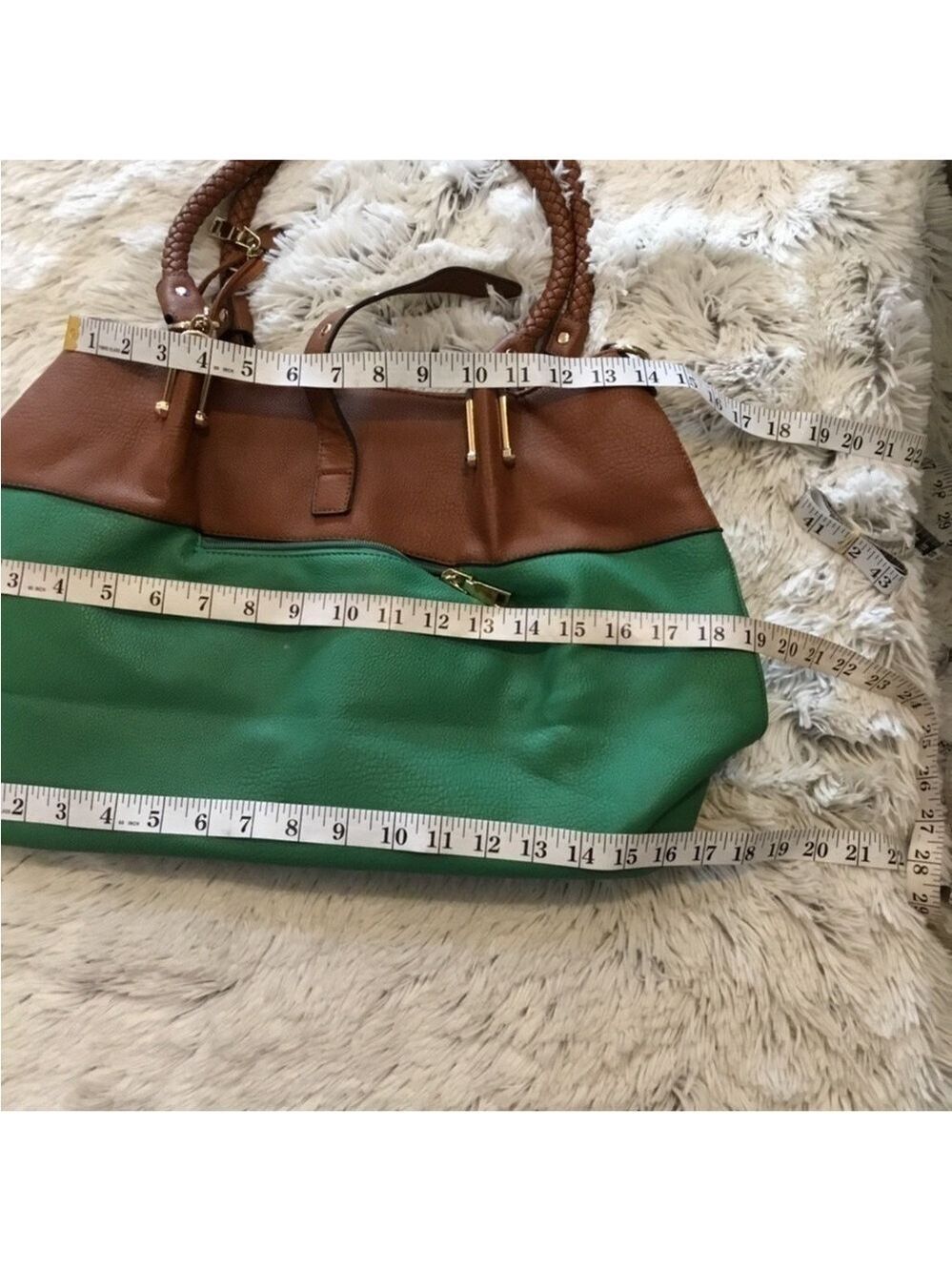 Black Rivet Woman’s handbag kelly green and brown with braided handles - Picture 9 of 15